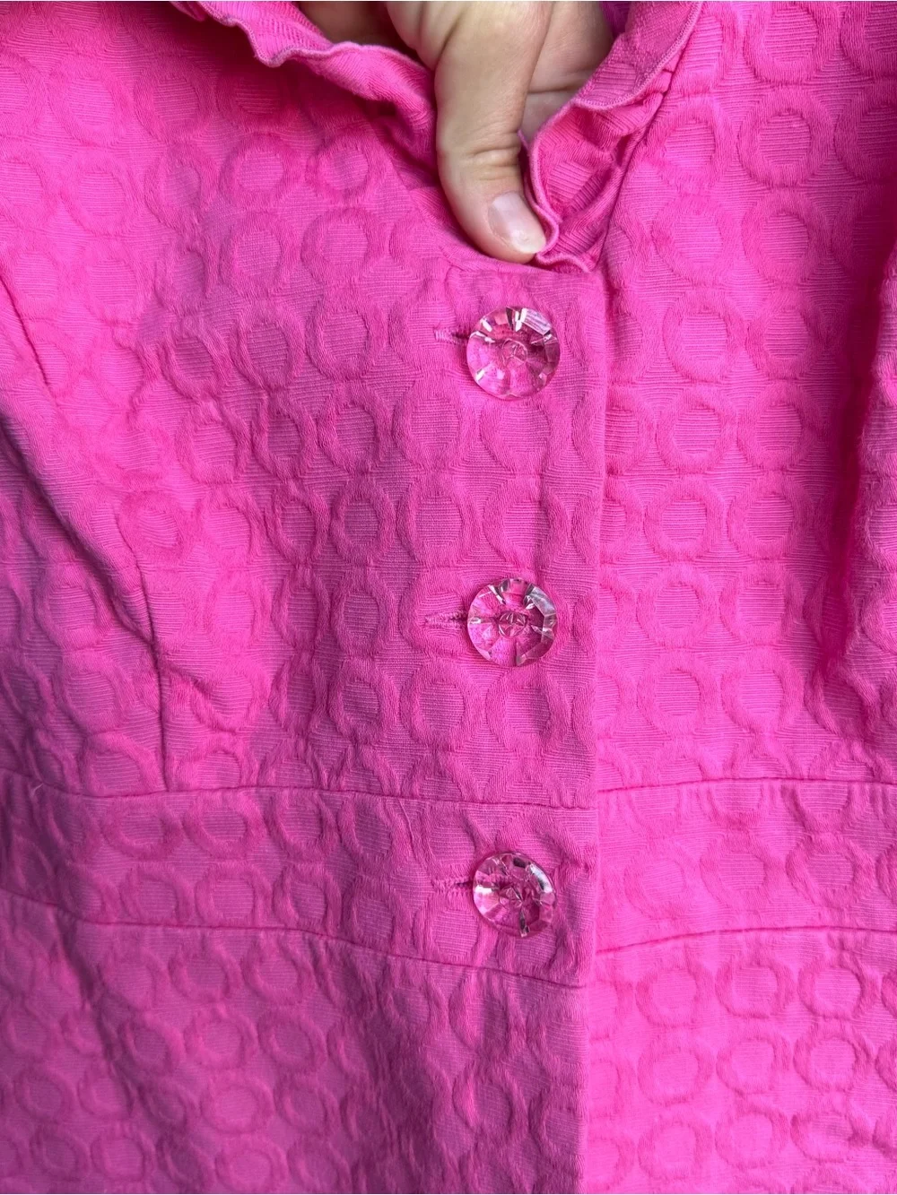 Danny & Nicole Bright Pink Textured Ruffle Collar Blouse and Skirt Set